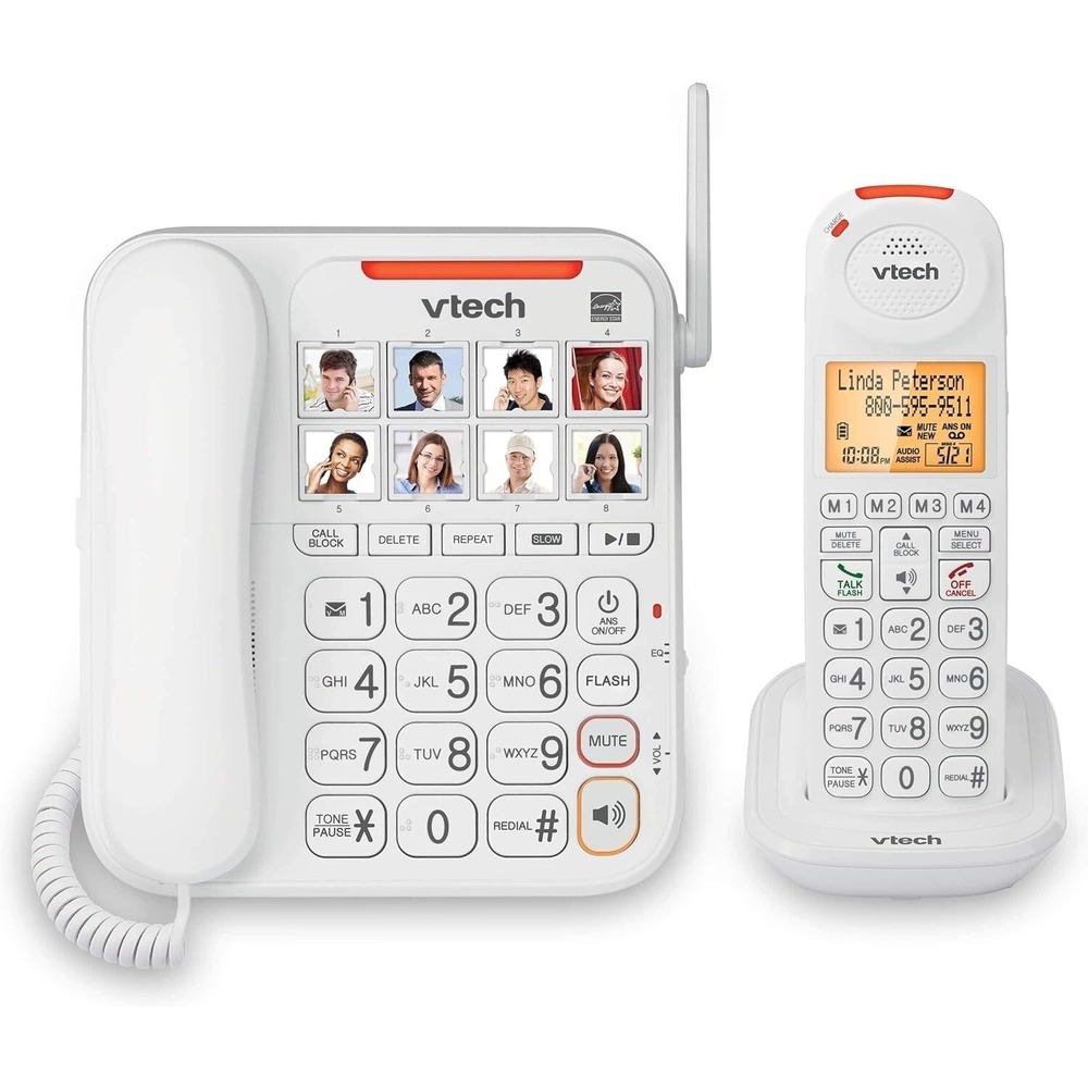 VTech SN5147 Amplified Corded/Cordless Senior Phone Answering System 90db White